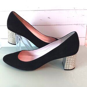 EUC💥KATE SPADE ITALY Stunning Black Velvet & Crystal Block Heels Size 9.5